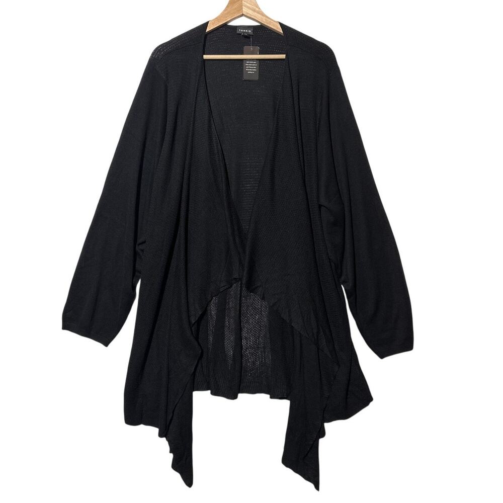 Torrid Open‑Front Cardigan Asymmetrical Long Sleeve Size 6 = 6X Black Office